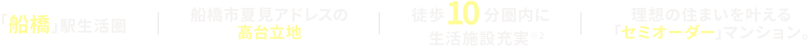 「船橋」駅生活圏｜船橋市夏見アドレスの高台立地｜徒歩10分圏内に生活施設充実※2｜理想の住まいを叶える｢セミオーダー｣マンション。